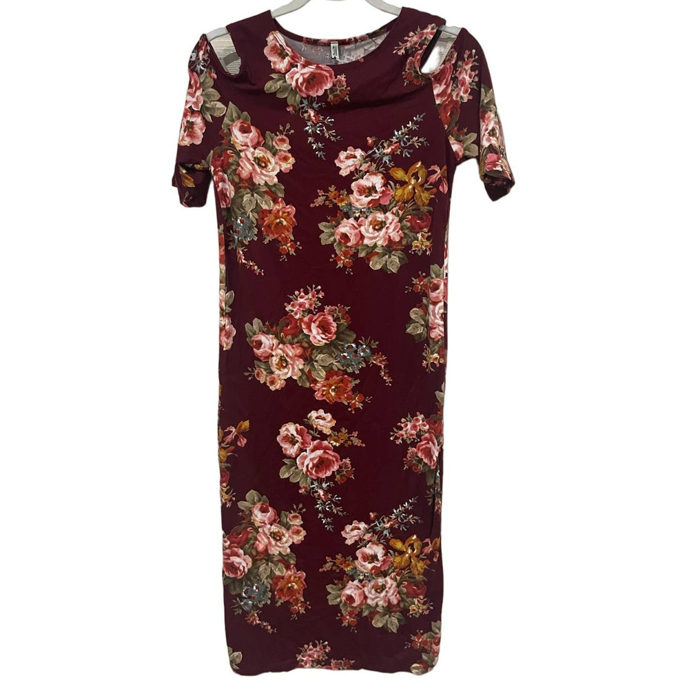 Mother Bee Maternity Women's XL Maroon Floral Midi Dress